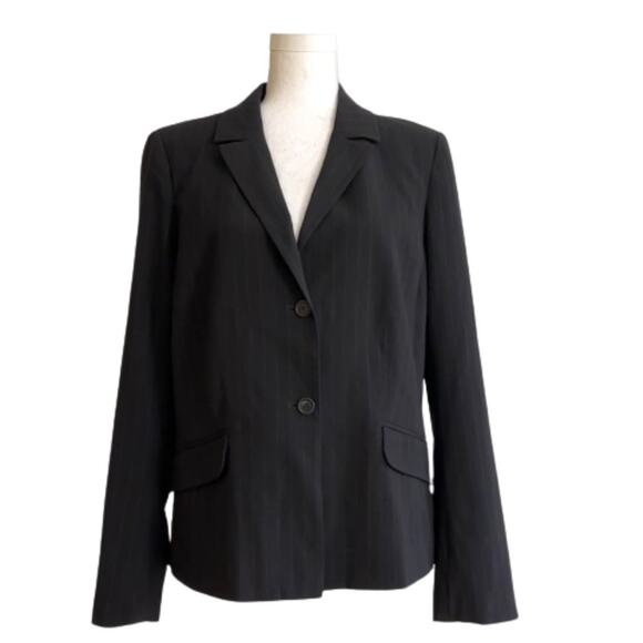 Parellel Black Brown Pinstriped Button Front Career Office Blazer Jacket Size 14 - Picture 1 of 10